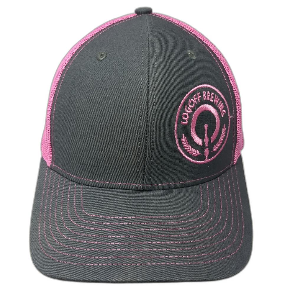 Richardson Trucker Hat Gray Pink One Size Logoff Brewing Mesh Back Snapback
